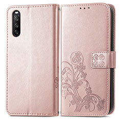 Custodia Portafoglio In Pelle Fiori Cover con Supporto per Sony Xperia 10 III Lite Rosa