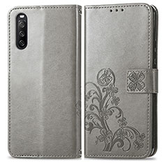 Custodia Portafoglio In Pelle Fiori Cover con Supporto per Sony Xperia 10 III SO-52B Grigio