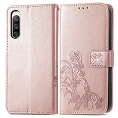 Custodia Portafoglio In Pelle Fiori Cover con Supporto per Sony Xperia 10 IV Rosa