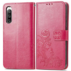 Custodia Portafoglio In Pelle Fiori Cover con Supporto per Sony Xperia 10 IV Rosso