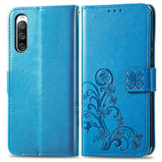 Custodia Portafoglio In Pelle Fiori Cover con Supporto per Sony Xperia 10 IV SO-52C Blu