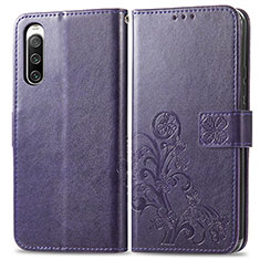 Custodia Portafoglio In Pelle Fiori Cover con Supporto per Sony Xperia 10 IV SO-52C Viola