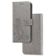 Custodia Portafoglio In Pelle Fiori Cover con Supporto per Sony Xperia 5 Grigio