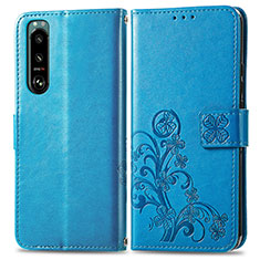 Custodia Portafoglio In Pelle Fiori Cover con Supporto per Sony Xperia 5 IV Blu