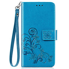Custodia Portafoglio In Pelle Fiori Cover con Supporto per Sony Xperia 8 Lite Blu