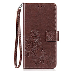 Custodia Portafoglio In Pelle Fiori Cover con Supporto per Sony Xperia 8 Marrone