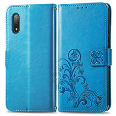 Custodia Portafoglio In Pelle Fiori Cover con Supporto per Sony Xperia Ace II SO-41B Blu