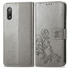 Custodia Portafoglio In Pelle Fiori Cover con Supporto per Sony Xperia Ace II SO-41B Grigio