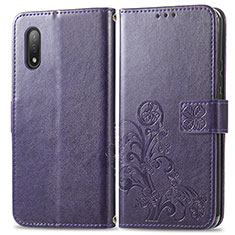 Custodia Portafoglio In Pelle Fiori Cover con Supporto per Sony Xperia Ace II SO-41B Viola