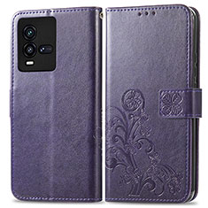 Custodia Portafoglio In Pelle Fiori Cover con Supporto per Vivo iQOO 9T 5G Viola