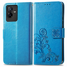 Custodia Portafoglio In Pelle Fiori Cover con Supporto per Vivo T2x 5G Blu