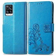 Custodia Portafoglio In Pelle Fiori Cover con Supporto per Vivo V20 (2021) Blu