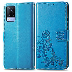 Custodia Portafoglio In Pelle Fiori Cover con Supporto per Vivo V21 5G Blu