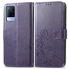 Custodia Portafoglio In Pelle Fiori Cover con Supporto per Vivo V21 5G Viola