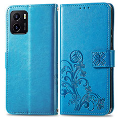 Custodia Portafoglio In Pelle Fiori Cover con Supporto per Vivo Y01 Blu