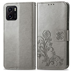 Custodia Portafoglio In Pelle Fiori Cover con Supporto per Vivo Y10 Grigio