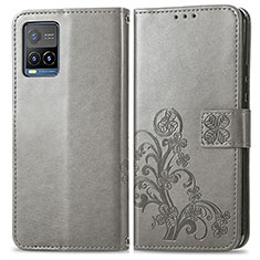 Custodia Portafoglio In Pelle Fiori Cover con Supporto per Vivo Y21 Grigio