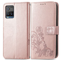 Custodia Portafoglio In Pelle Fiori Cover con Supporto per Vivo Y21 Rosa