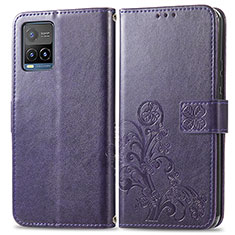 Custodia Portafoglio In Pelle Fiori Cover con Supporto per Vivo Y21 Viola