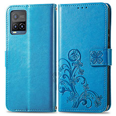 Custodia Portafoglio In Pelle Fiori Cover con Supporto per Vivo Y21s Blu