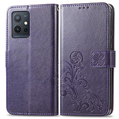 Custodia Portafoglio In Pelle Fiori Cover con Supporto per Vivo Y33e 5G Viola