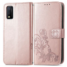 Custodia Portafoglio In Pelle Fiori Cover con Supporto per Vivo Y3s (2021) Rosa