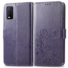 Custodia Portafoglio In Pelle Fiori Cover con Supporto per Vivo Y3s (2021) Viola