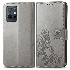 Custodia Portafoglio In Pelle Fiori Cover con Supporto per Vivo Y55 5G Grigio