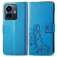 Custodia Portafoglio In Pelle Fiori Cover con Supporto per Vivo Y77e t1 Blu