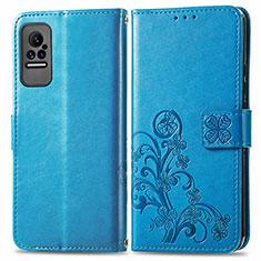 Custodia Portafoglio In Pelle Fiori Cover con Supporto per Xiaomi Civi 1S 5G Blu