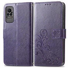 Custodia Portafoglio In Pelle Fiori Cover con Supporto per Xiaomi Civi 1S 5G Viola