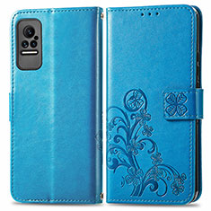 Custodia Portafoglio In Pelle Fiori Cover con Supporto per Xiaomi Civi 5G Blu