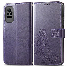 Custodia Portafoglio In Pelle Fiori Cover con Supporto per Xiaomi Civi 5G Viola