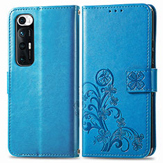 Custodia Portafoglio In Pelle Fiori Cover con Supporto per Xiaomi Mi 10S 5G Blu