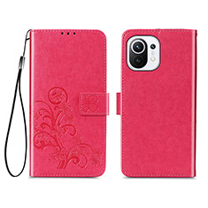 Custodia Portafoglio In Pelle Fiori Cover con Supporto per Xiaomi Mi 11 Lite 4G Rosso