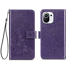 Custodia Portafoglio In Pelle Fiori Cover con Supporto per Xiaomi Mi 11 Lite 4G Viola