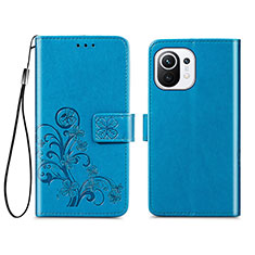 Custodia Portafoglio In Pelle Fiori Cover con Supporto per Xiaomi Mi 11 Lite 5G NE Blu