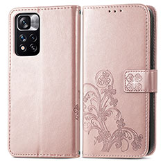 Custodia Portafoglio In Pelle Fiori Cover con Supporto per Xiaomi Mi 11i 5G (2022) Rosa