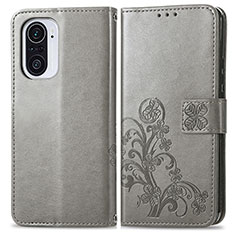 Custodia Portafoglio In Pelle Fiori Cover con Supporto per Xiaomi Mi 11i 5G Grigio