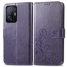 Custodia Portafoglio In Pelle Fiori Cover con Supporto per Xiaomi Mi 11T 5G Viola