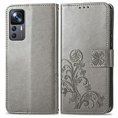 Custodia Portafoglio In Pelle Fiori Cover con Supporto per Xiaomi Mi 12T Pro 5G Grigio