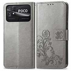 Custodia Portafoglio In Pelle Fiori Cover con Supporto per Xiaomi Poco C40 Grigio