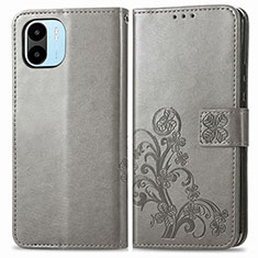 Custodia Portafoglio In Pelle Fiori Cover con Supporto per Xiaomi Poco C51 Grigio