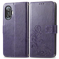 Custodia Portafoglio In Pelle Fiori Cover con Supporto per Xiaomi Poco F3 GT 5G Viola