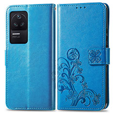 Custodia Portafoglio In Pelle Fiori Cover con Supporto per Xiaomi Poco F4 5G Blu