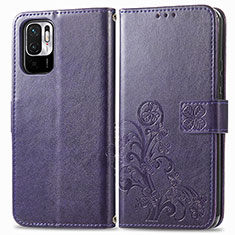 Custodia Portafoglio In Pelle Fiori Cover con Supporto per Xiaomi POCO M3 Pro 5G Viola