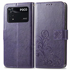 Custodia Portafoglio In Pelle Fiori Cover con Supporto per Xiaomi Poco M4 Pro 4G Viola