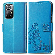 Custodia Portafoglio In Pelle Fiori Cover con Supporto per Xiaomi Poco M4 Pro 5G Blu