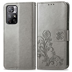 Custodia Portafoglio In Pelle Fiori Cover con Supporto per Xiaomi Poco M4 Pro 5G Grigio