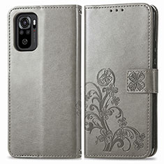 Custodia Portafoglio In Pelle Fiori Cover con Supporto per Xiaomi Poco M5S Grigio